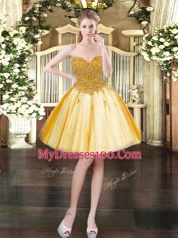 Sophisticated Gold Sweetheart Lace Up Beading Prom Evening Gown Sleeveless