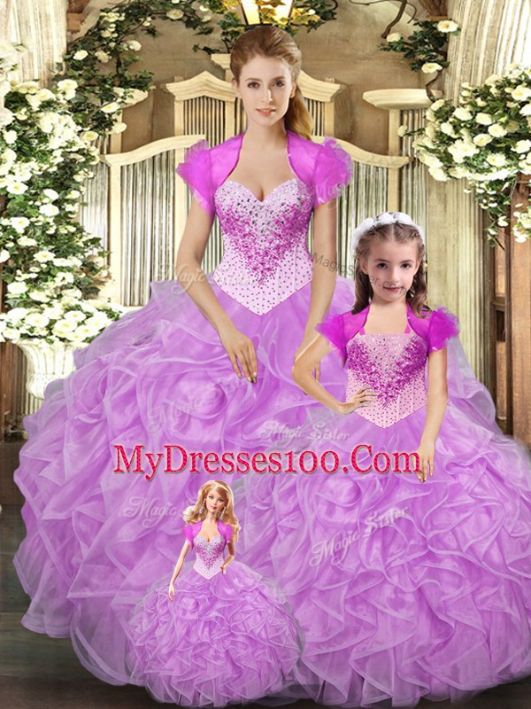 Floor Length Lilac Vestidos de Quinceanera Straps Sleeveless Lace Up