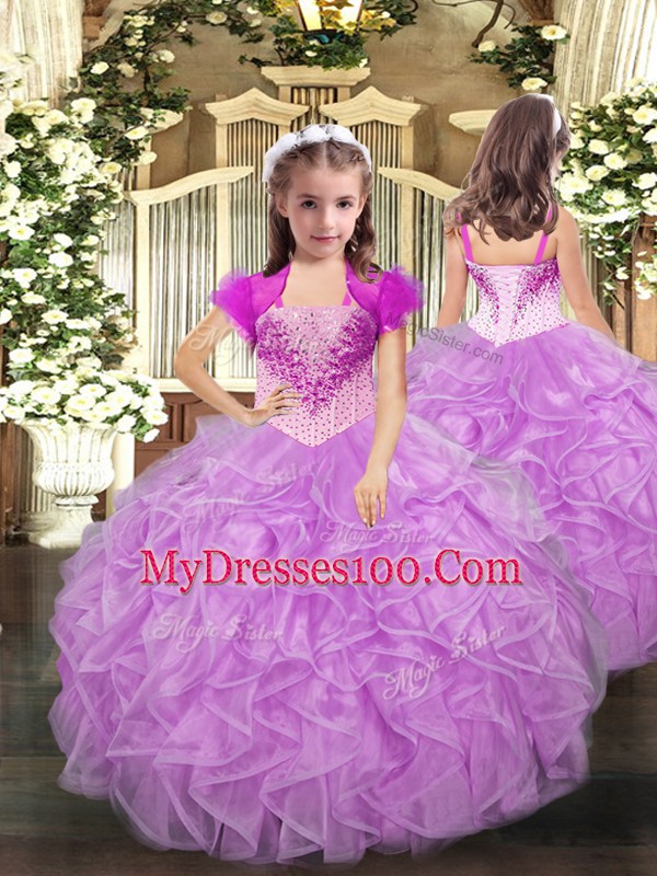 Floor Length Lilac Vestidos de Quinceanera Straps Sleeveless Lace Up