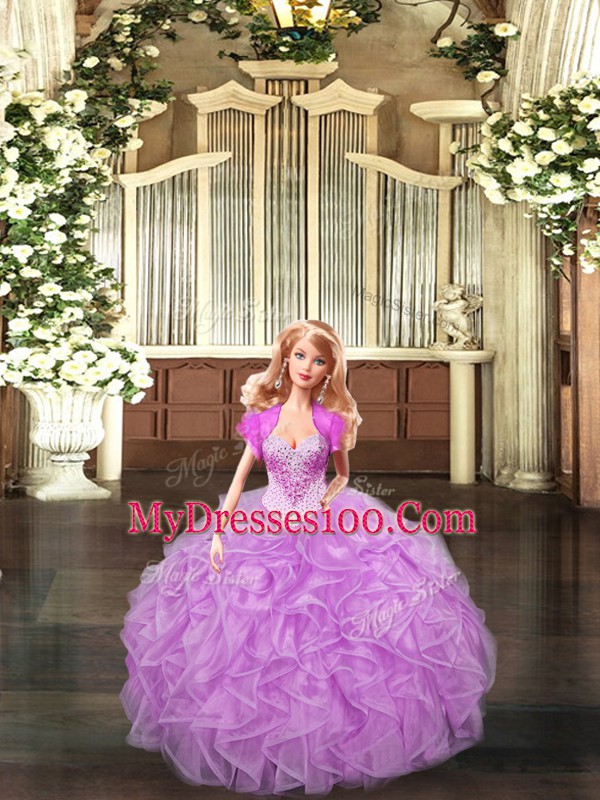 Floor Length Lilac Vestidos de Quinceanera Straps Sleeveless Lace Up
