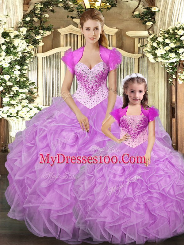 Floor Length Lilac Vestidos de Quinceanera Straps Sleeveless Lace Up