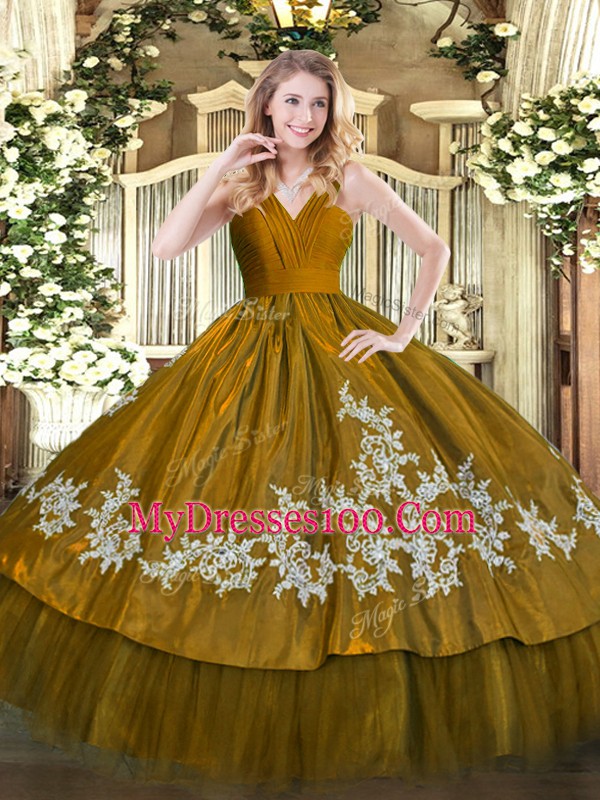 Floor Length Ball Gowns Sleeveless Brown Ball Gown Prom Dress Zipper
