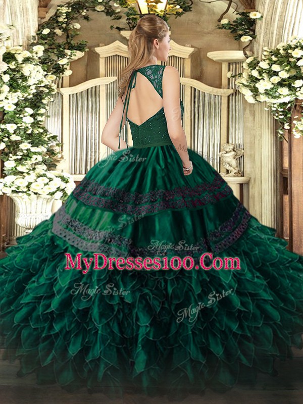Ball Gowns Quince Ball Gowns Wine Red V-neck Organza Sleeveless Floor Length Zipper