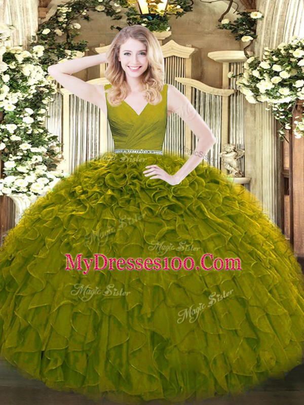 Sophisticated Tulle Sleeveless Floor Length 15th Birthday Dress and Beading and Ruffles
