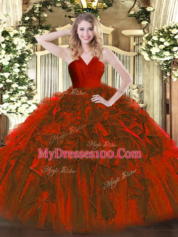 Comfortable Floor Length Wine Red Quinceanera Dresses V-neck Sleeveless Zipper