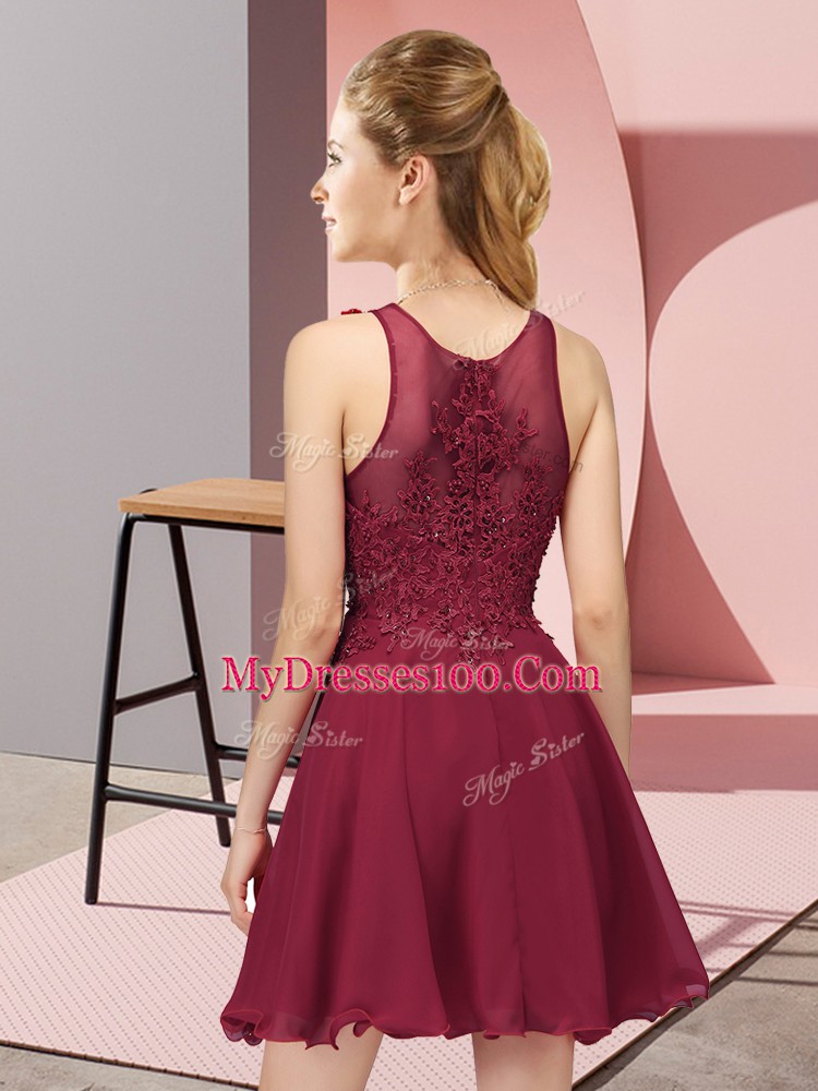 Custom Fit Royal Blue Empire Chiffon Scoop Sleeveless Appliques Mini Length Zipper Damas Dress