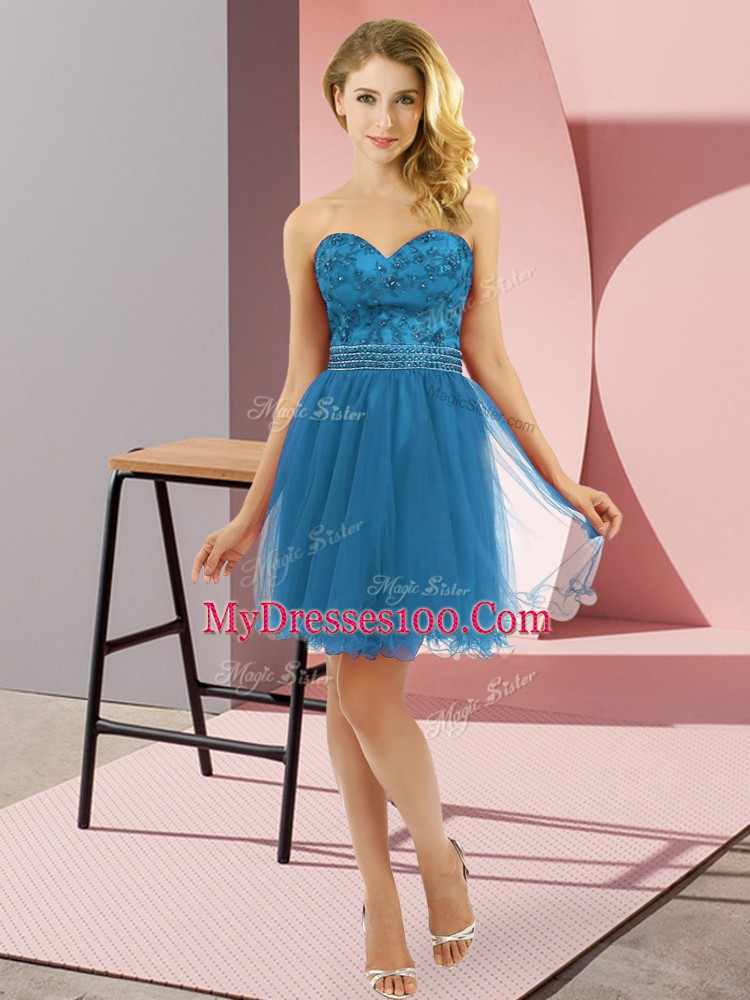 Teal Zipper Prom Party Dress Beading Sleeveless Mini Length