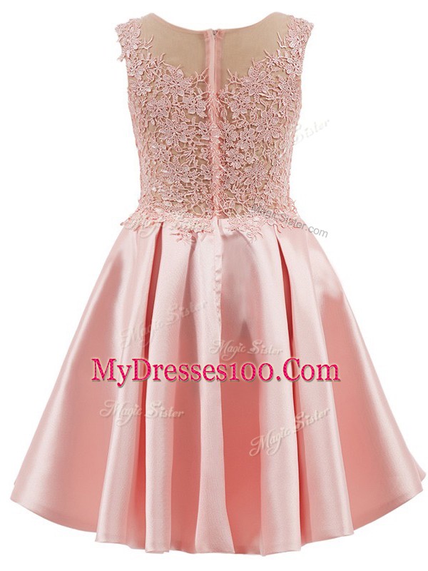 Scoop Sleeveless Zipper Damas Dress Baby Pink Satin
