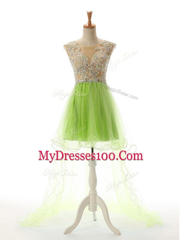 Pretty Sleeveless Backless High Low Appliques Prom Evening Gown