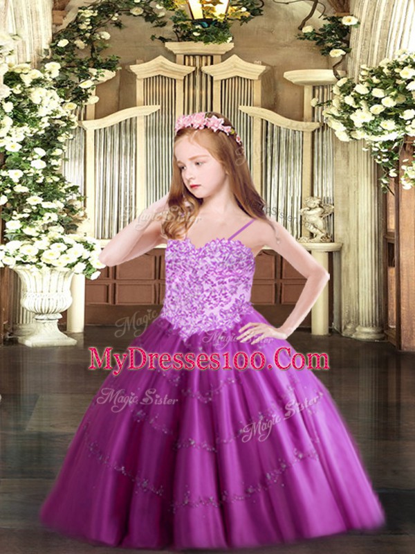 Stunning Sleeveless Appliques Lace Up Little Girls Pageant Dress Wholesale