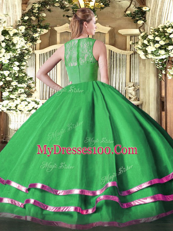 Elegant Floor Length Dark Green Ball Gown Prom Dress Straps Sleeveless Zipper