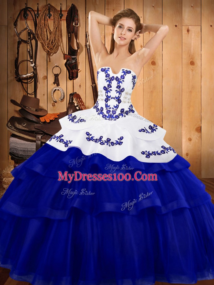 Royal Blue Sleeveless Tulle Sweep Train Lace Up 15 Quinceanera Dress for Military Ball and Sweet 16 and Quinceanera