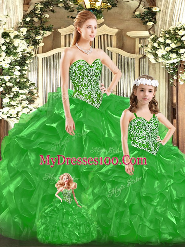 Sleeveless Beading and Ruffles and Bowknot Lace Up Quince Ball Gowns