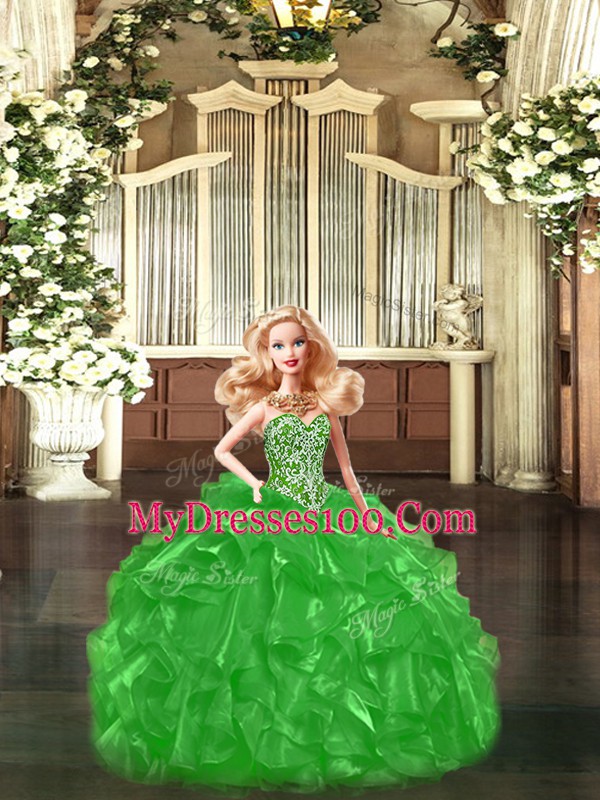 Sleeveless Beading and Ruffles and Bowknot Lace Up Quince Ball Gowns