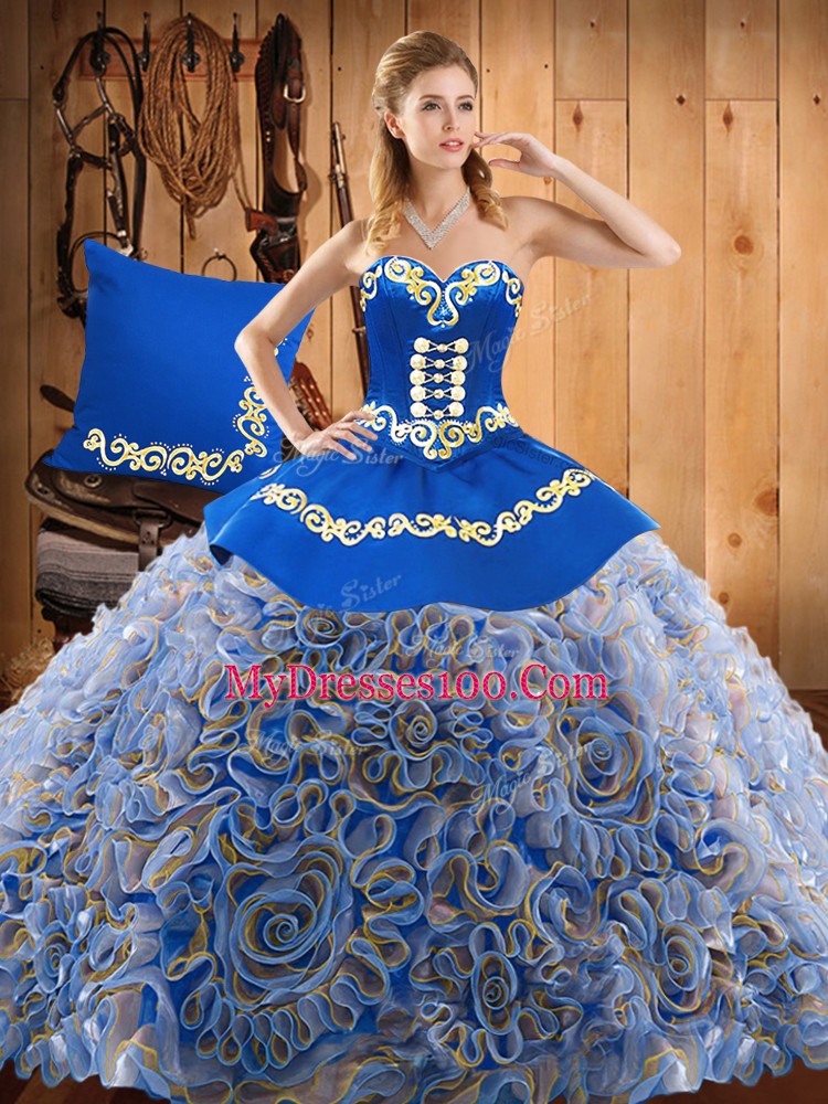Fitting Multi-color Sweet 16 Quinceanera Dress Military Ball and Sweet 16 and Quinceanera with Embroidery Sweetheart Sleeveless Sweep Train Lace Up