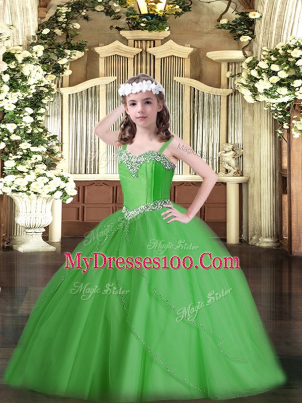 Sleeveless Sweep Train Beading Lace Up Winning Pageant Gowns