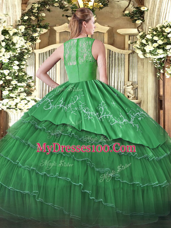 Organza and Taffeta Sleeveless Floor Length Vestidos de Quinceanera and Embroidery and Ruffled Layers