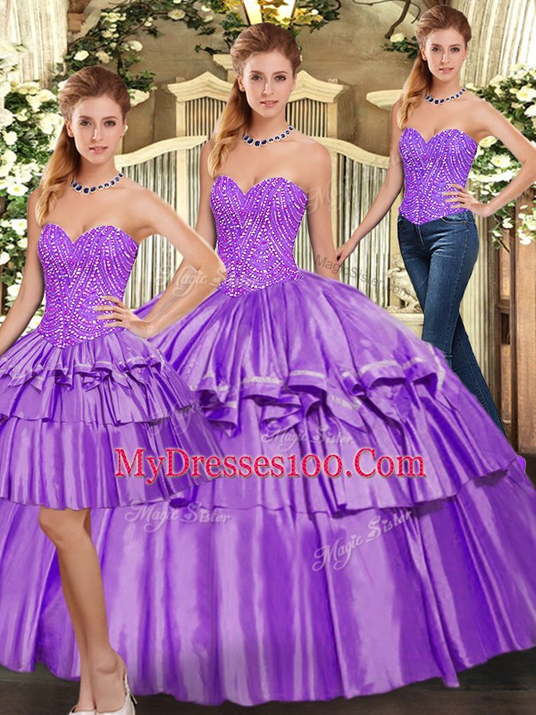 Affordable Sleeveless Lace Up Floor Length Beading and Ruffled Layers Ball Gown Prom Dress