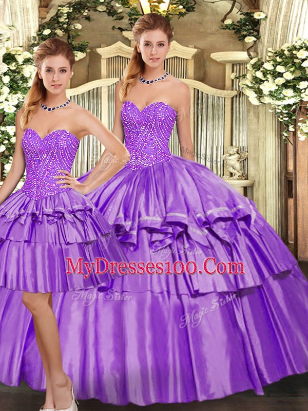 Affordable Sleeveless Lace Up Floor Length Beading and Ruffled Layers Ball Gown Prom Dress
