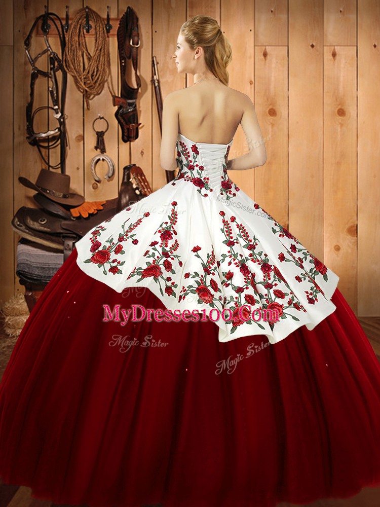 High Class Blue Ball Gowns Embroidery Vestidos de Quinceanera Lace Up Satin and Tulle Sleeveless Floor Length