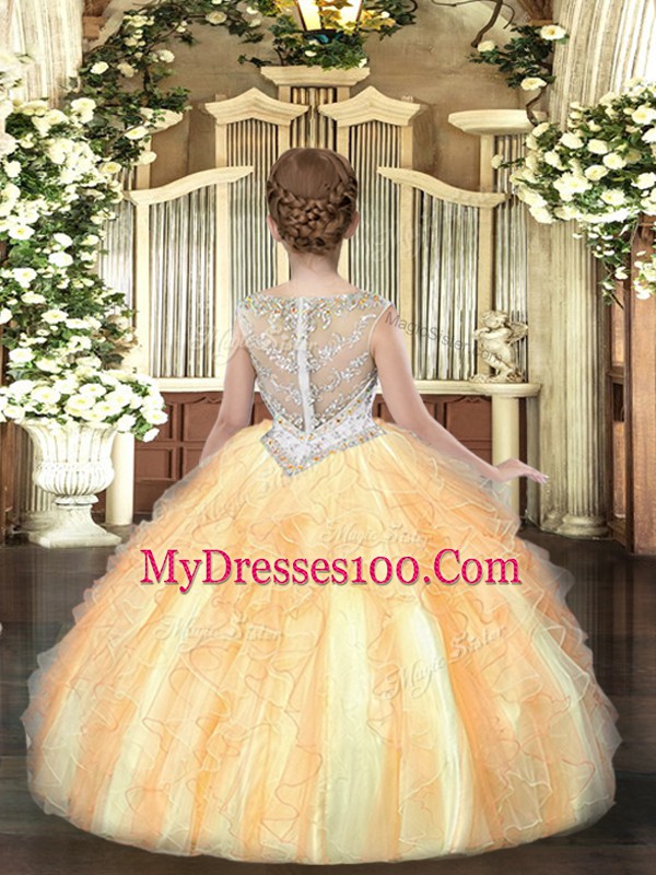Fantastic Apple Green Scoop Zipper Beading and Ruffles Kids Formal Wear Sleeveless