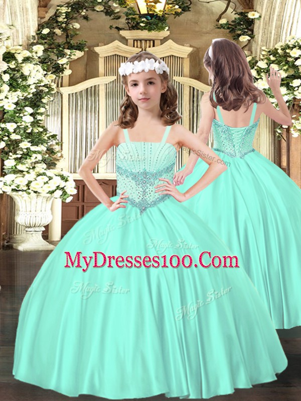 Delicate Floor Length Ball Gowns Sleeveless Aqua Blue Quinceanera Gowns Lace Up