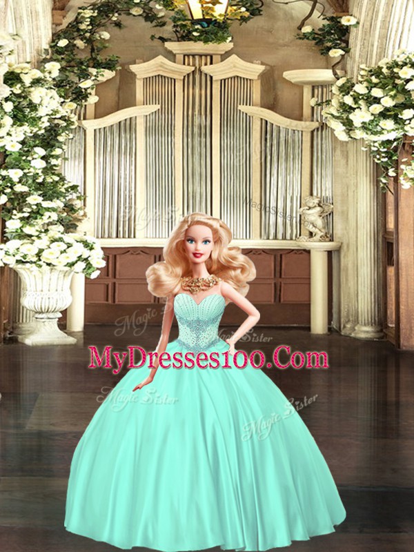 Delicate Floor Length Ball Gowns Sleeveless Aqua Blue Quinceanera Gowns Lace Up