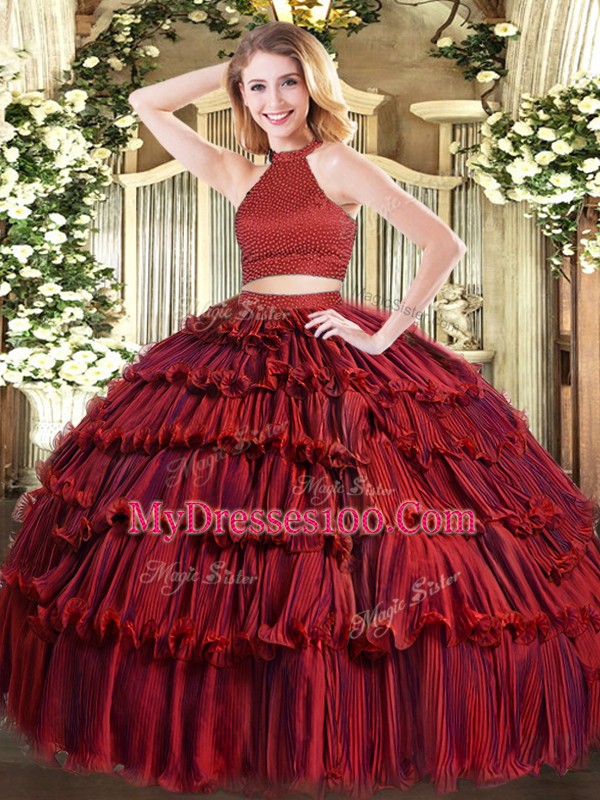 Luxurious Sleeveless Backless Floor Length Beading and Ruffled Layers Quinceanera Gown