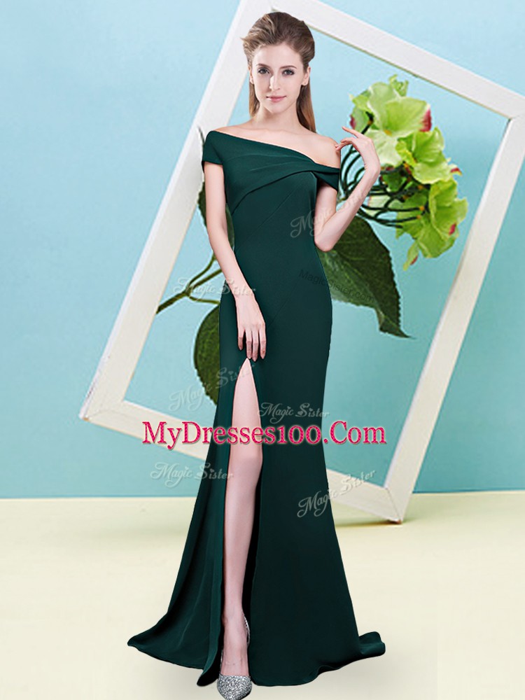Dark Green Zipper Bridesmaid Dresses Ruching Sleeveless Floor Length