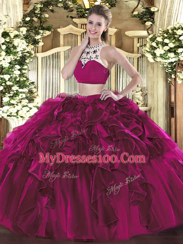 Nice Sleeveless Backless Floor Length Beading and Ruffles Quince Ball Gowns