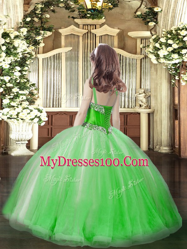 Sleeveless Lace Up Floor Length Beading Little Girls Pageant Gowns