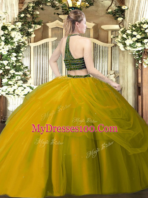 Green Tulle Zipper Vestidos de Quinceanera Sleeveless Floor Length Beading and Ruching