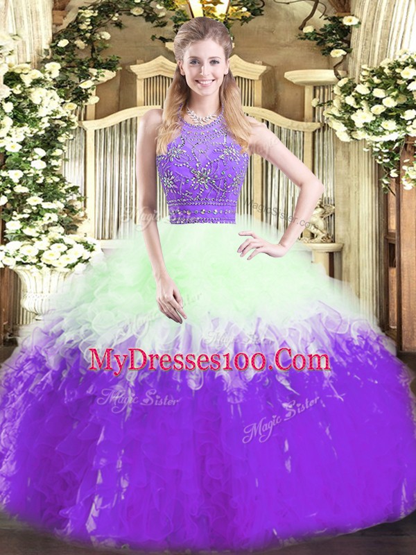 Vintage Floor Length Multi-color 15 Quinceanera Dress Halter Top Sleeveless Zipper