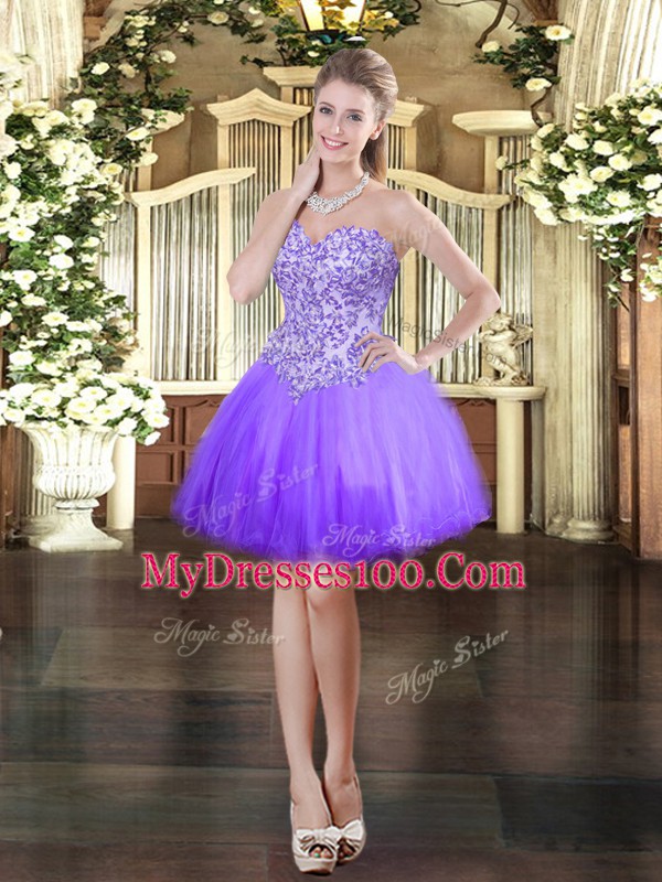 Chic Lavender Sleeveless Floor Length Beading Lace Up Sweet 16 Quinceanera Dress