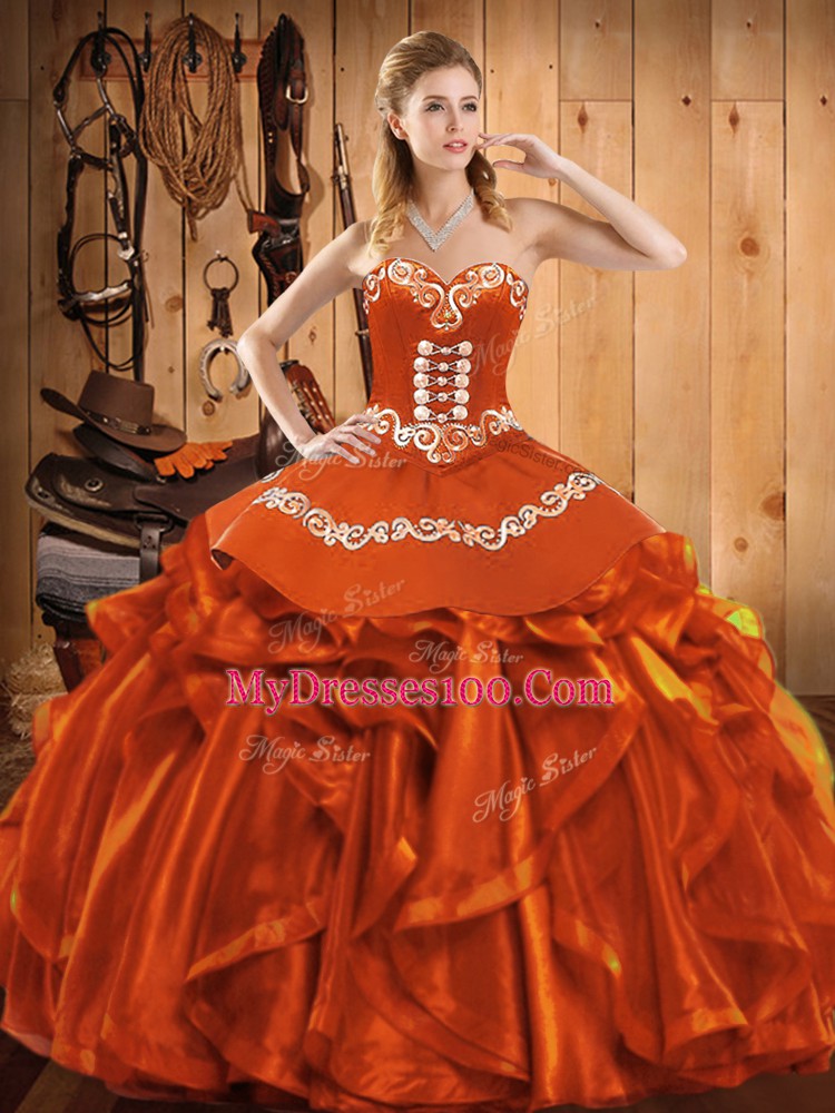 Hot Sale Floor Length Ball Gowns Sleeveless Rust Red Quinceanera Gowns Lace Up
