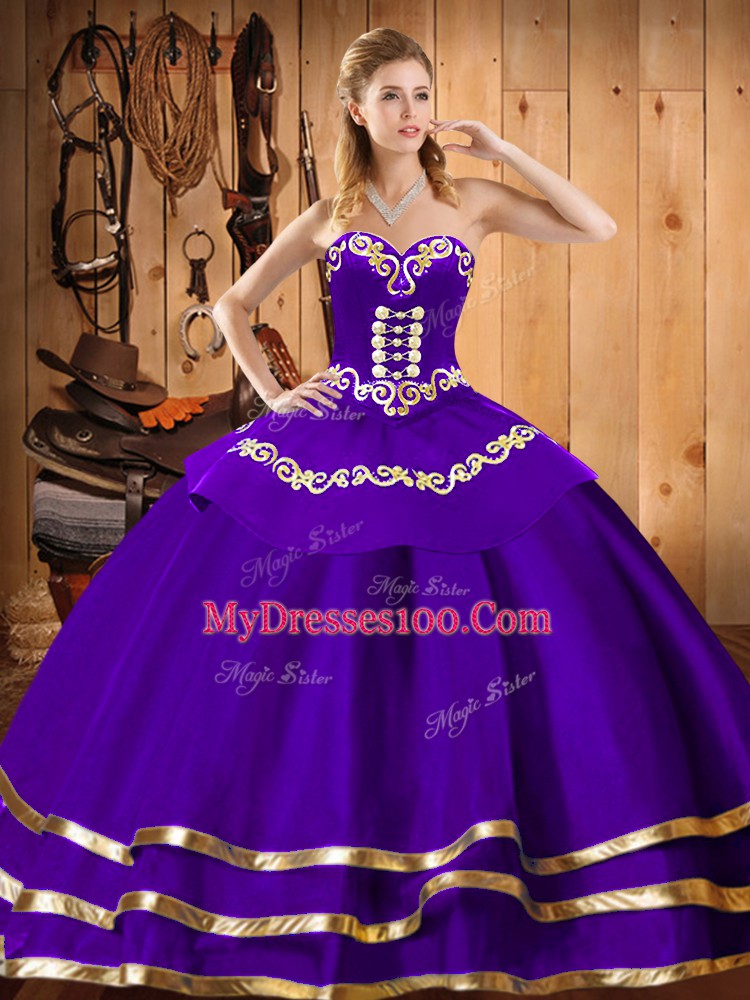 Ideal Purple Sleeveless Organza Lace Up Sweet 16 Quinceanera Dress for Military Ball and Sweet 16 and Quinceanera