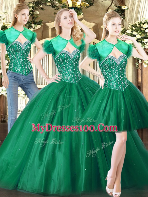 Flirting Beading Quince Ball Gowns Green Lace Up Sleeveless Floor Length