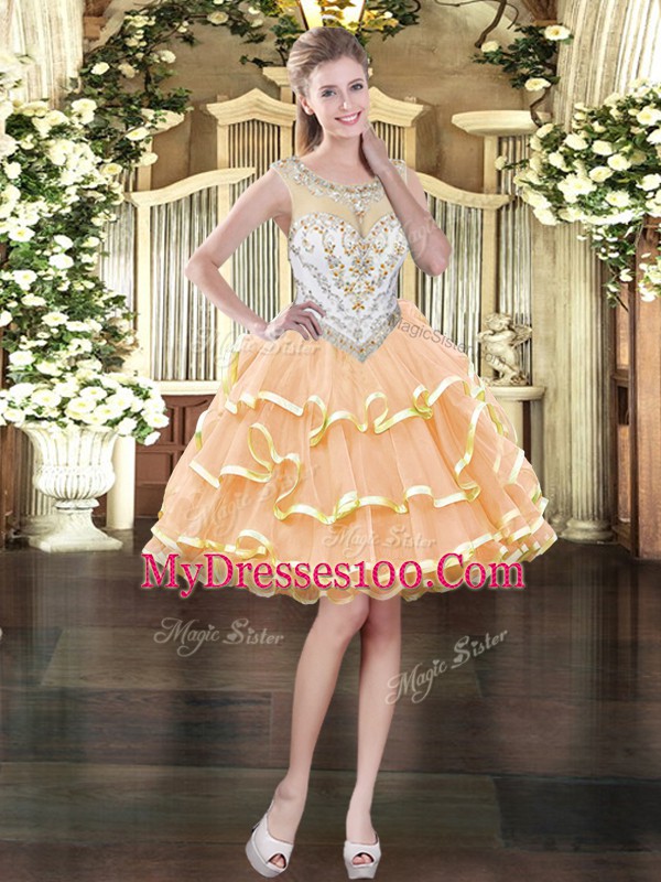 Fashion Scoop Sleeveless Organza Homecoming Party Dress Beading and Ruffled Layers Zipper