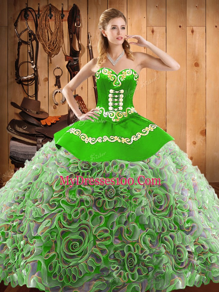 Sleeveless Sweep Train Embroidery Lace Up 15 Quinceanera Dress