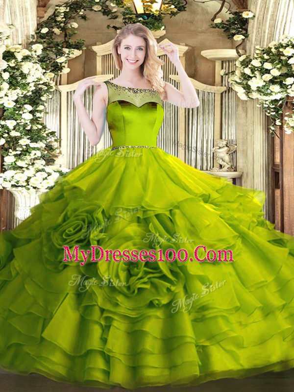 Sexy Sleeveless Zipper Floor Length Beading and Ruffles Quinceanera Gown