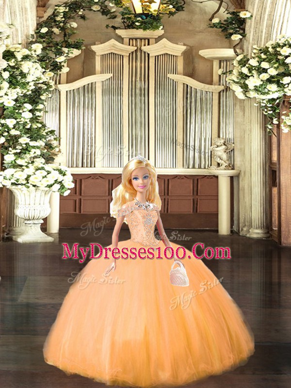 Orange Sleeveless Beading Floor Length Sweet 16 Dress