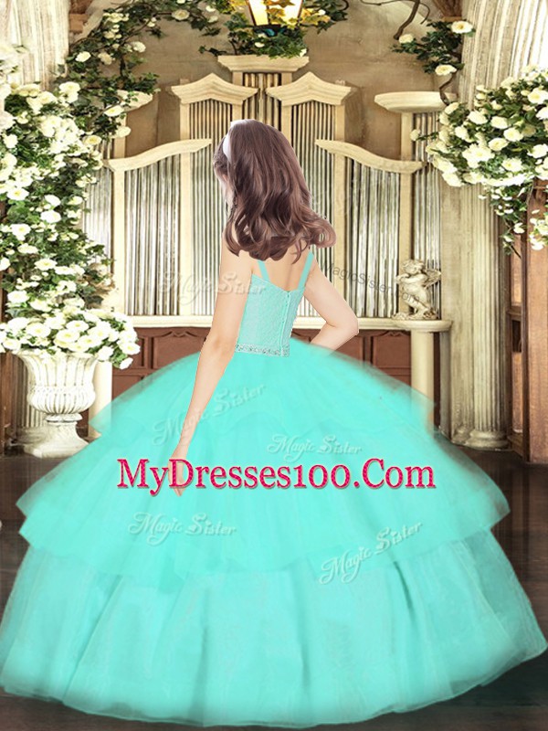 High End Orange Ball Gowns Straps Sleeveless Organza Floor Length Zipper Beading and Lace and Ruffled Layers Little Girl Pageant Dress