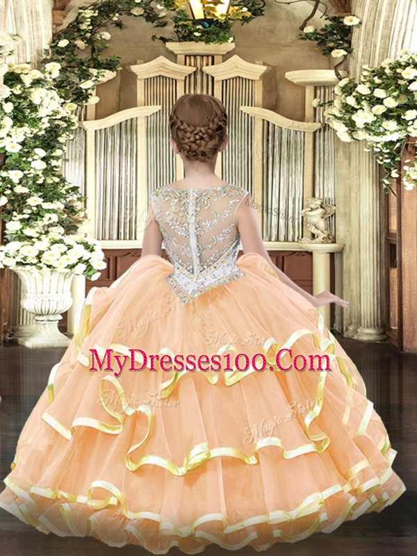 Yellow Scoop Zipper Beading and Ruffled Layers Little Girls Pageant Dress Wholesale Sleeveless