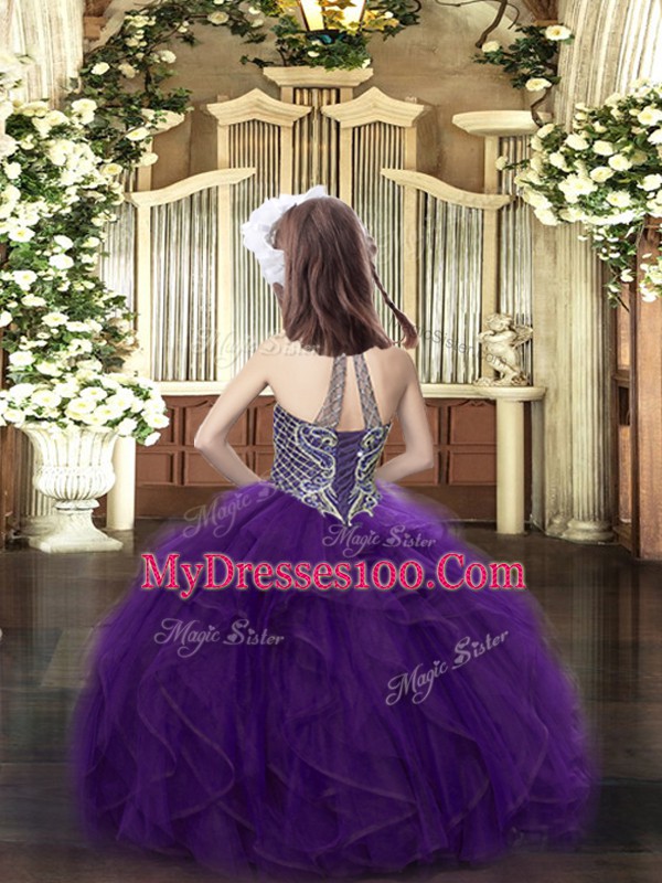 Popular Rust Red Sleeveless Floor Length Beading and Ruffles Lace Up Little Girls Pageant Dress Wholesale