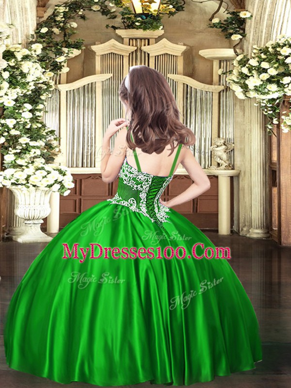 Fashionable Floor Length Lace Up Little Girls Pageant Dress Wholesale Blue for Party and Quinceanera with Appliques