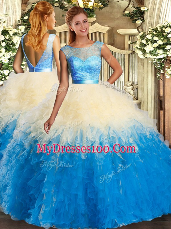 Multi-color Backless Quinceanera Dress Ruffles Sleeveless Floor Length