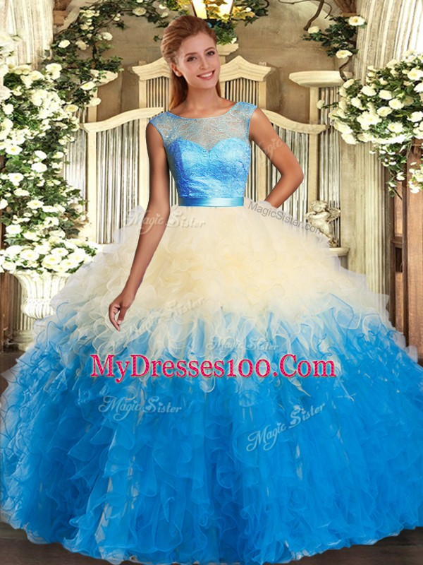 Multi-color Backless Quinceanera Dress Ruffles Sleeveless Floor Length