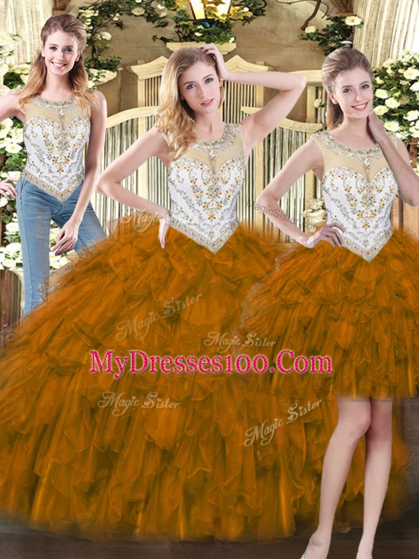 Sleeveless Beading and Ruffles Zipper Quinceanera Dress