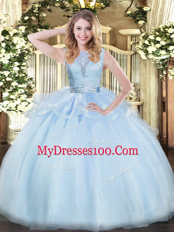 Floor Length Lavender Quinceanera Dress Organza Sleeveless Lace