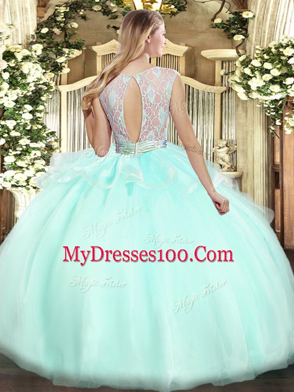 Floor Length Lavender Quinceanera Dress Organza Sleeveless Lace